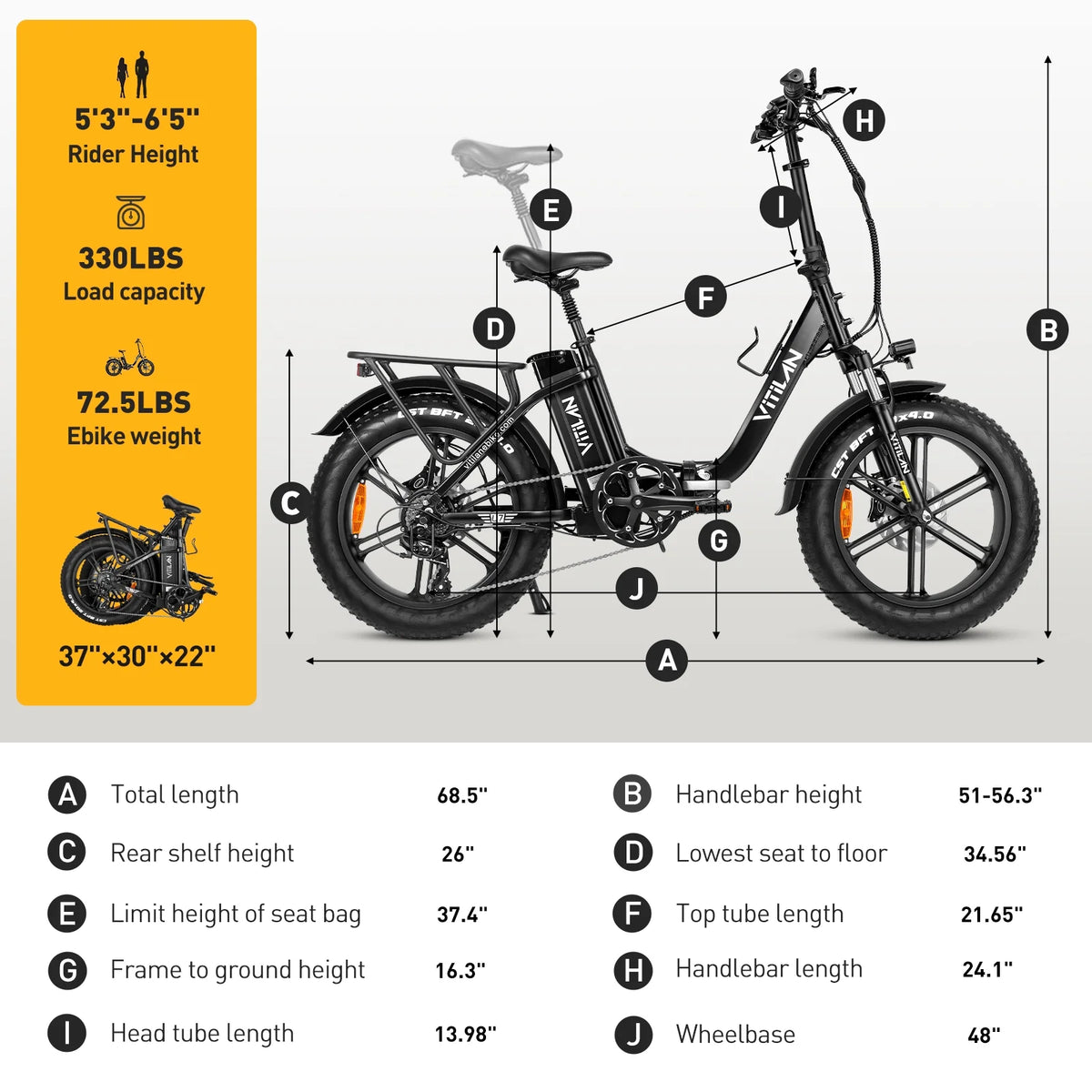 750W 20" Fat Tire Folding Step-Thru Electric Bike A33707