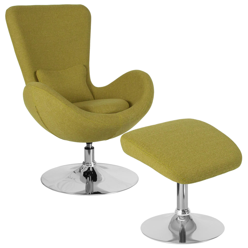 Green Fabric Side Reception Chair with Ottoman E980