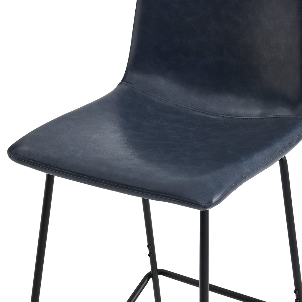 Navy Blue Faux Leather Counter Height Bar Stools, Set of 2 K18497