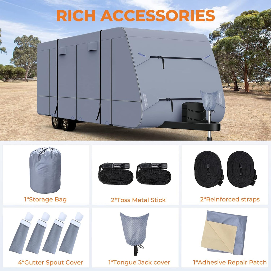 Waterproof Travel Trailer RV Cover with 4 Gutter Spout Covers H677