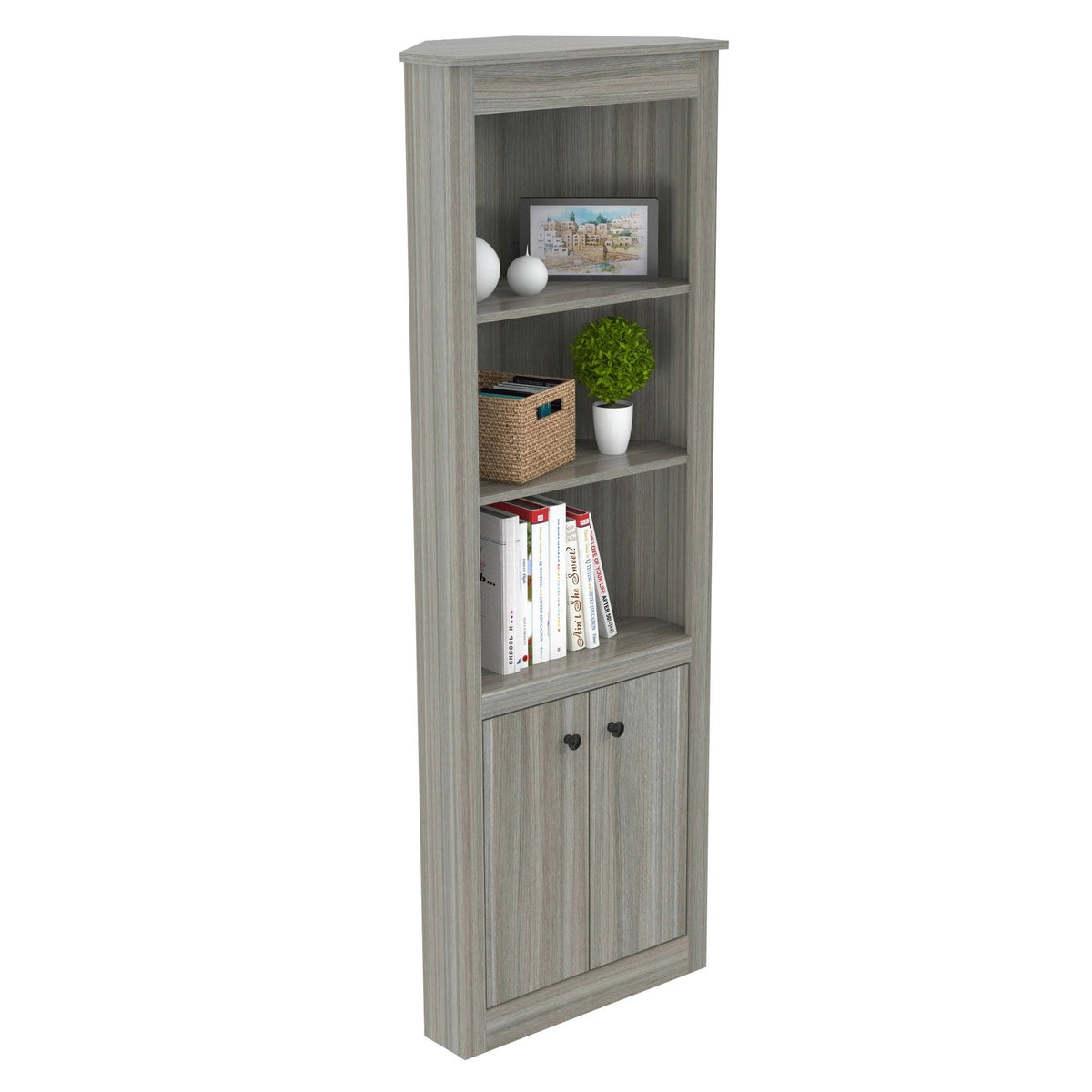 Smoked Oak Corner Bookcase I10748