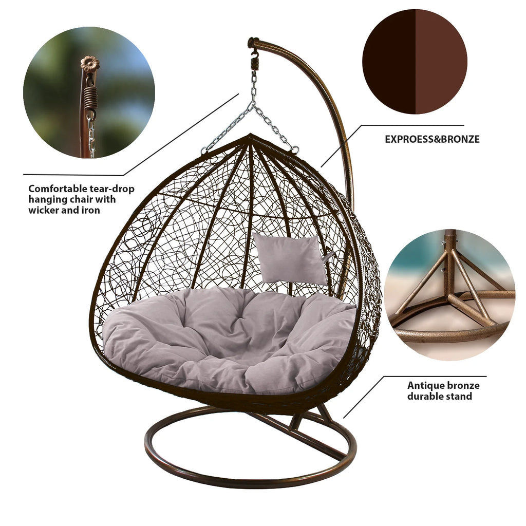 Outdoor Wicker Tear Drop Swing Lounge Chair with Gray Cushion Mat B8188