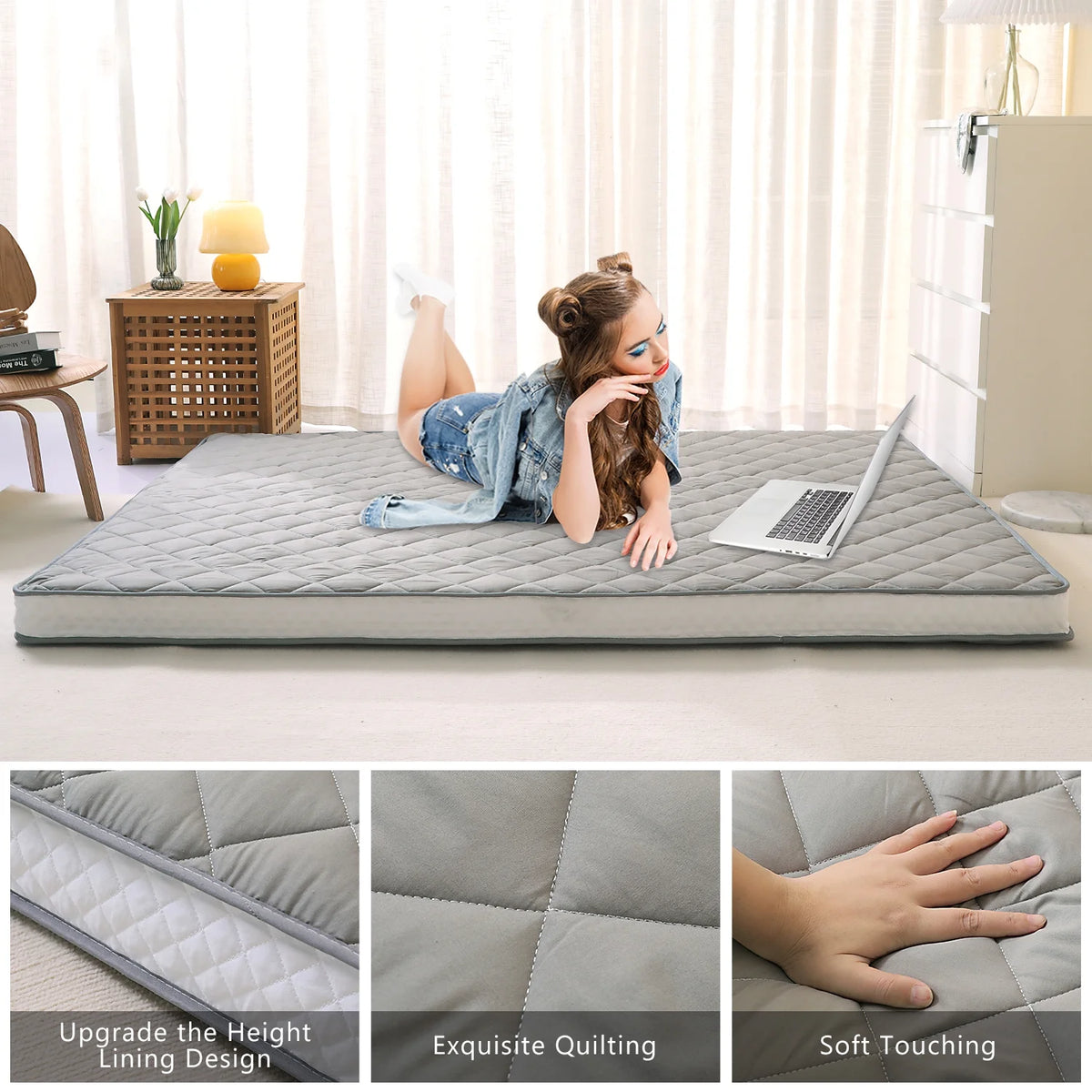 Gray Twin Quilted Futon Mattress X2837
