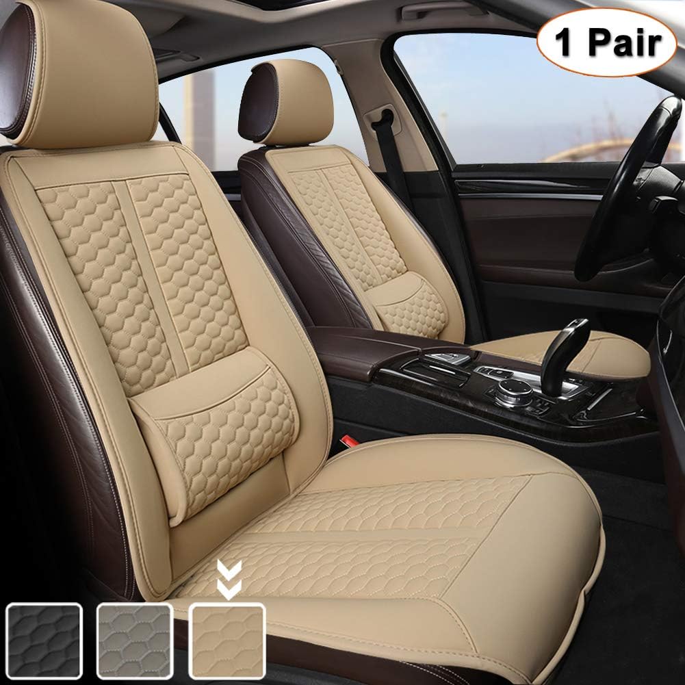 Black Car Seat Covers, 1 Pair Universal Sideless Seat Protectors with Lumbar Support and Headrest Cover, Pack of 2 L34086