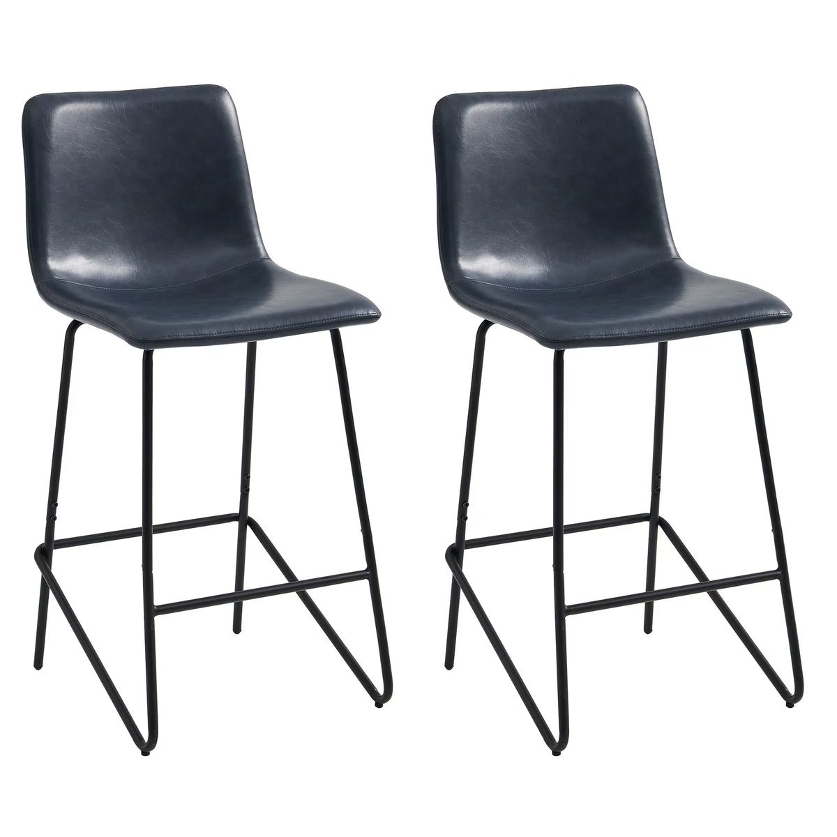 Navy Blue Faux Leather Counter Height Bar Stools, Set of 2 K18497