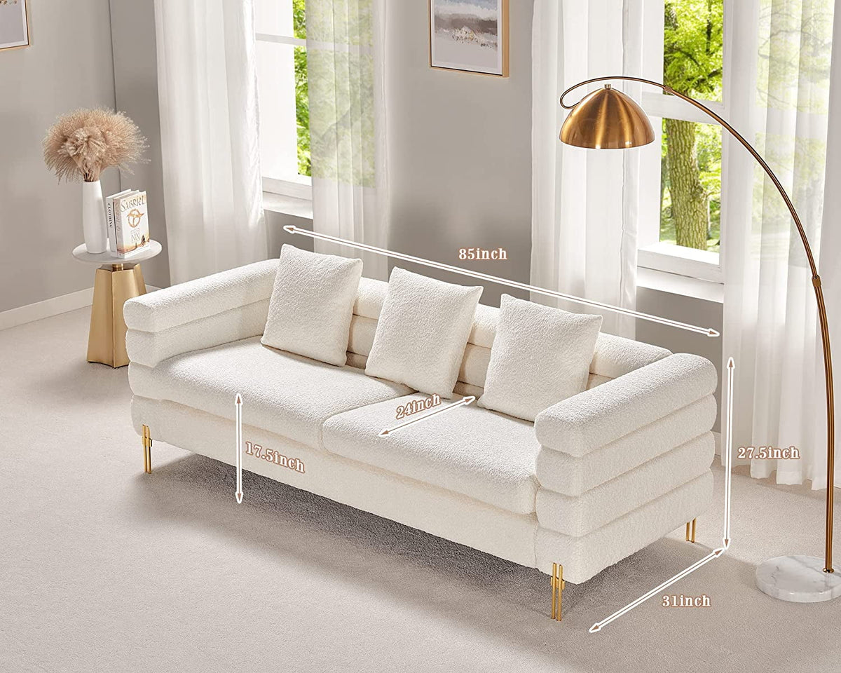 White Oversized 3 Seater Bouclé Sofa N539