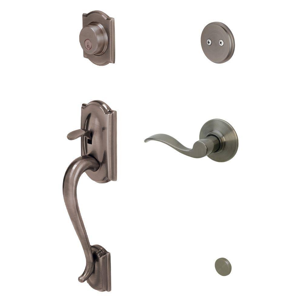 Camelot Antique Pewter Right-Hand Dummy Handleset with Accent Interior Lever S784844
