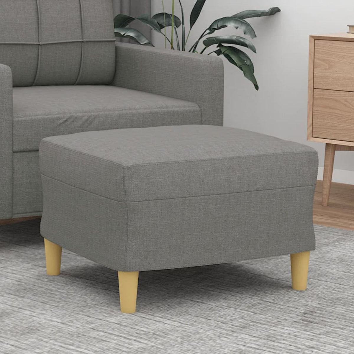 Fabric Padded Ottoman with Wood Legs Stool Y490107