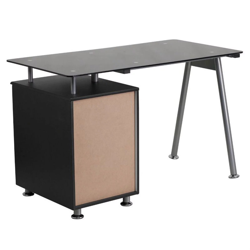 Black 3 Drawer Glass Top Desk M360