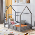 Full Size Grey Wood Bed Frame with Roof and Guardrails Q397177
