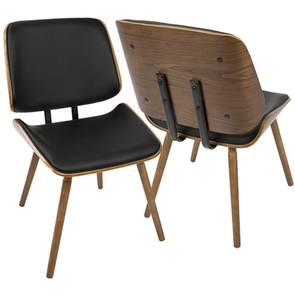 Walnut Black Faux Leather Dining/Accent Chair Set of 2 I7922