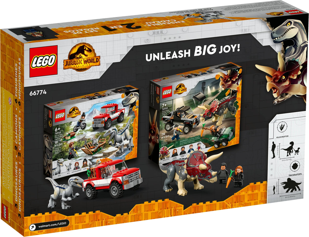 LEGO Jurassic World Dino Combo Pack 66774 Toy Value Pack, 2 in 1 Triceratops and Velociraptor Gift Set, Jurassic World Toy with Dinosaur and Truck Toys, Christmas Gift for Kids Ages 7 and Up E581808