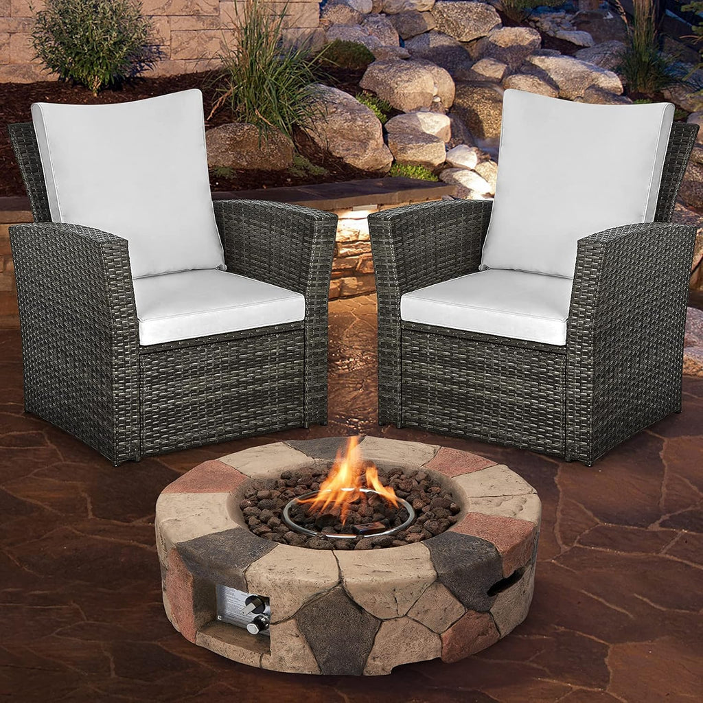 Cyan & Grey 28 Inch Round Gas Fire Pit Table with Lava Rocks B968