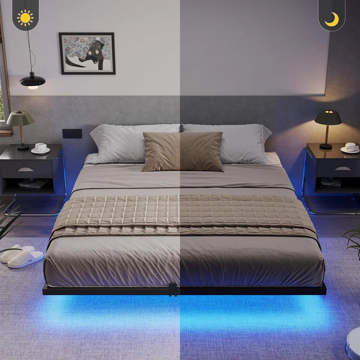Queen Metal Platform Bed Frame with LED Lights P780