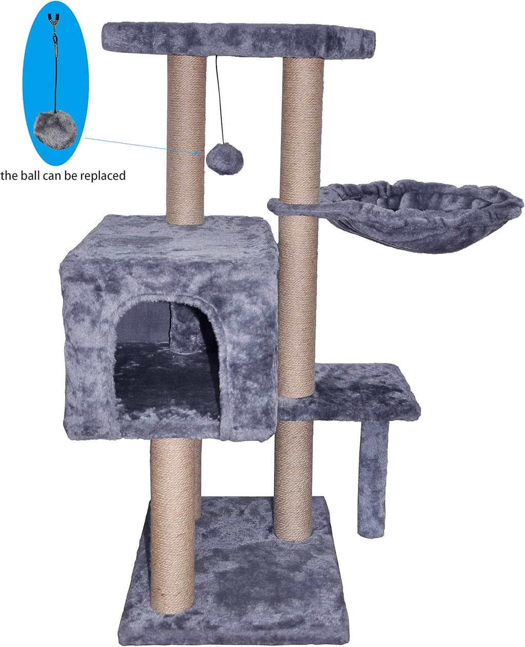 Grey Cat Tree with Scratching Toy and Ball Activity Centre U63043