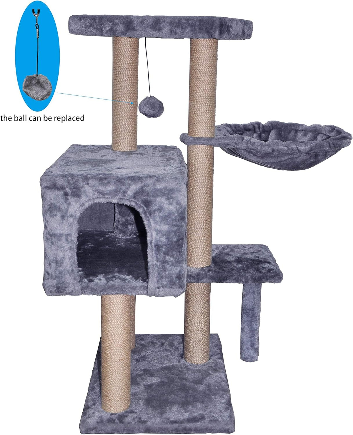 Grey Cat Tree with Scratching Toy and Ball Activity Centre U63043
