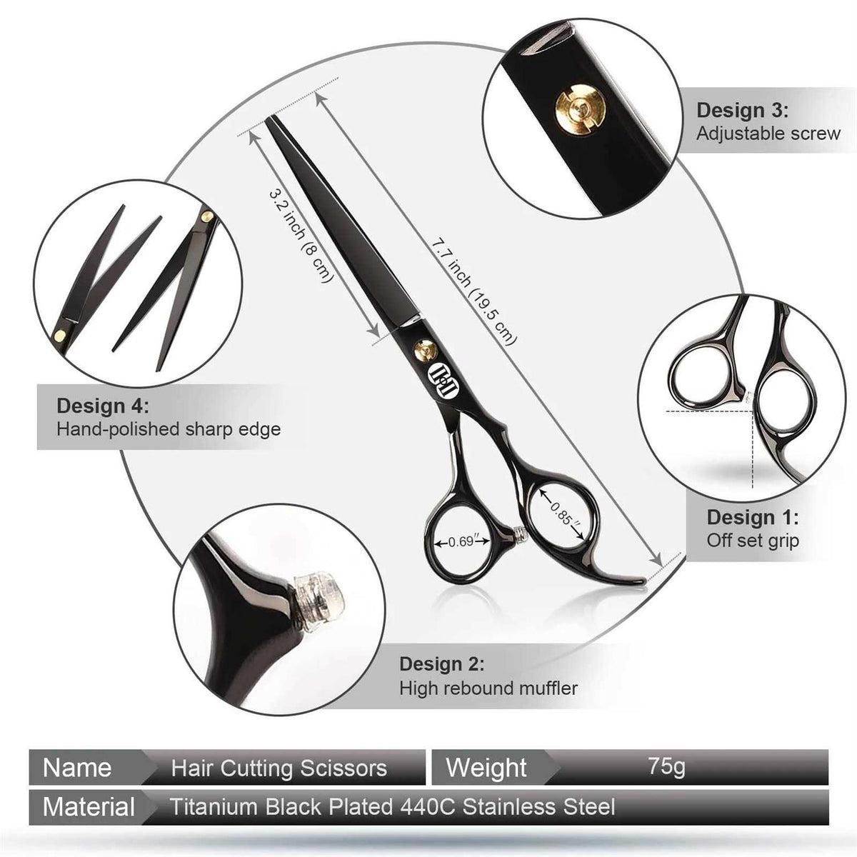 7 Inch Dog Grooming Scissors Kit with Curved Scissors N1477