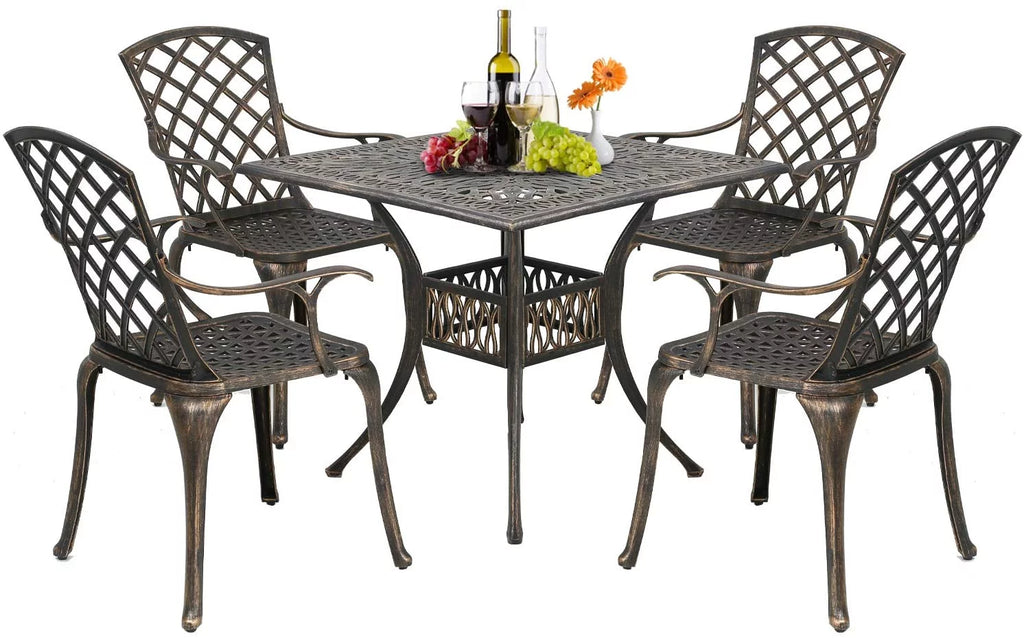 Outdoor Dining Table Set with 4 Wrought Iron Chairs G1297