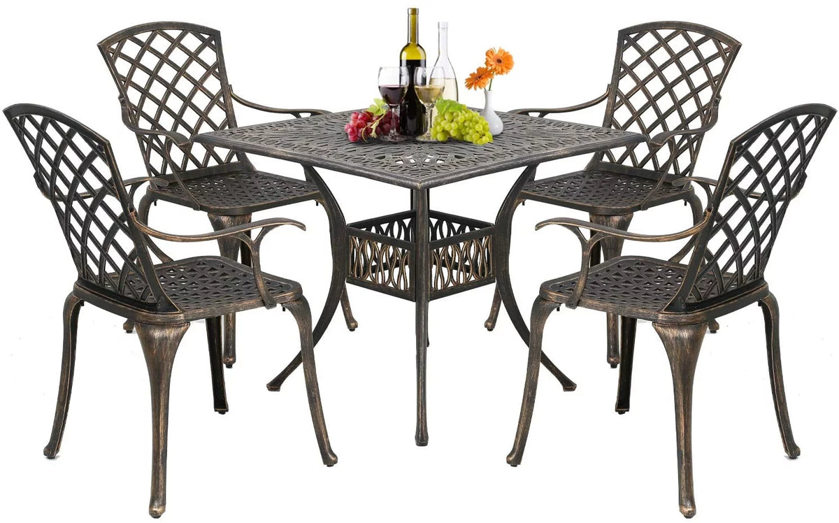 Outdoor Dining Table Set with 4 Wrought Iron Chairs G1297