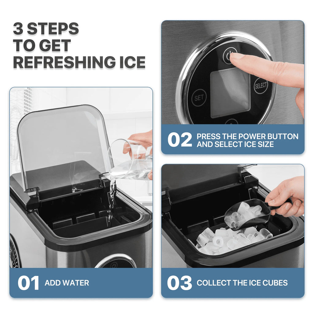 Countertop Portable Ice Maker Machine with Ice Scoop and Basket, Black R728