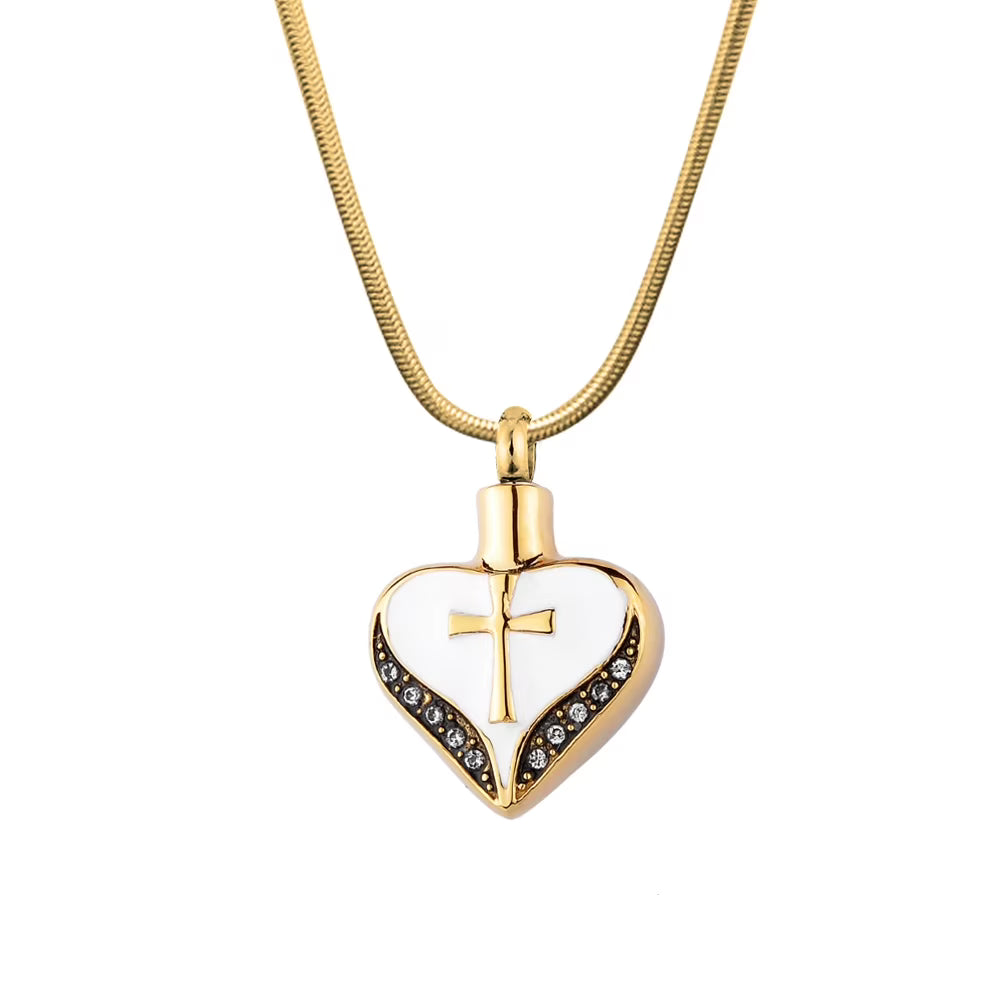 Stainless Steel Heart Urn Ashes Holder Pendant with Velvet Jewelry Box V19770