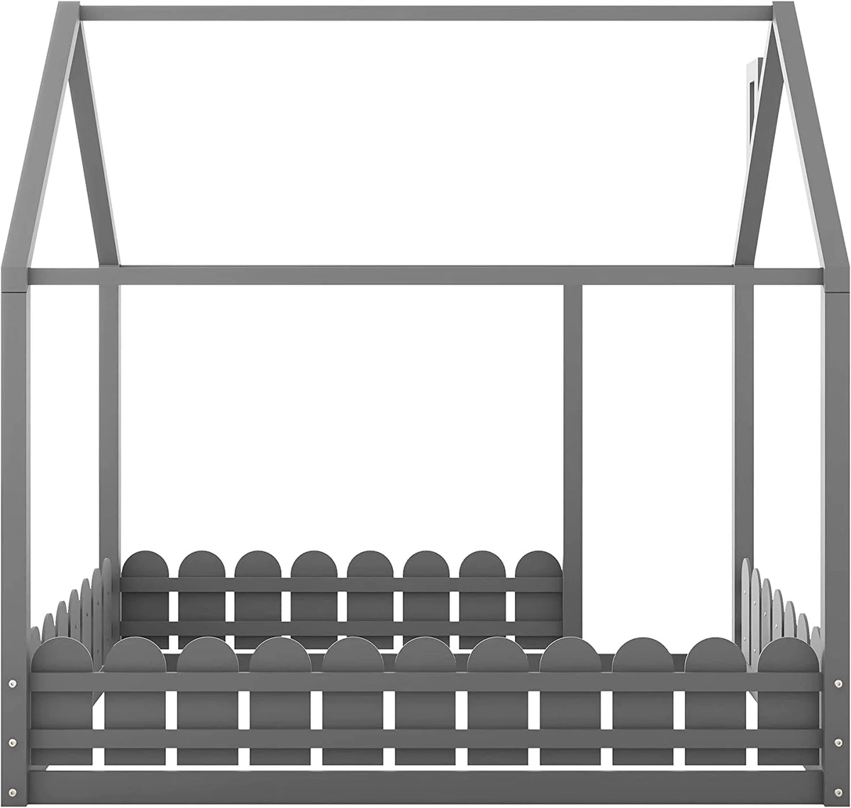 Full Size Grey Wood Bed Frame with Roof and Guardrails Q397177