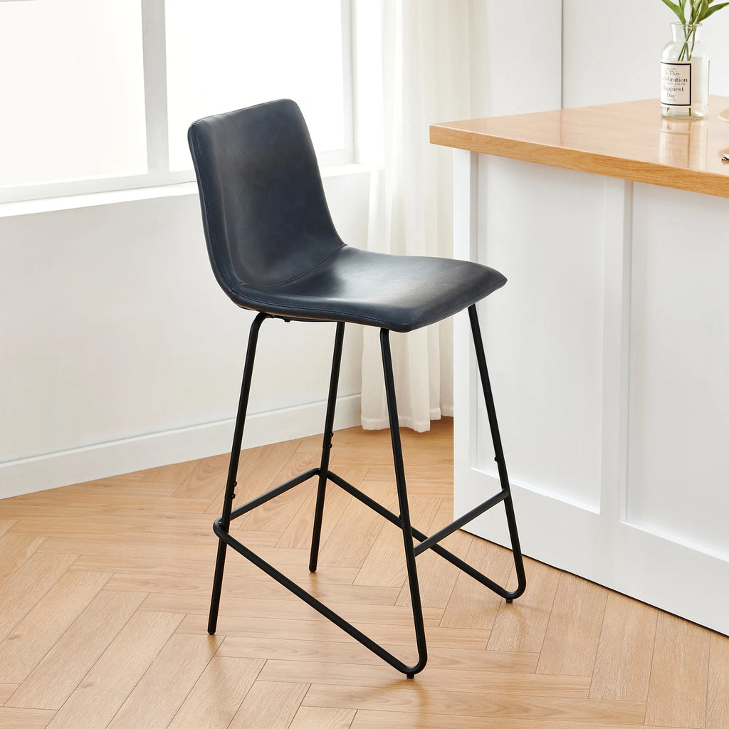 Navy Blue Faux Leather Counter Height Bar Stools, Set of 2 K18497