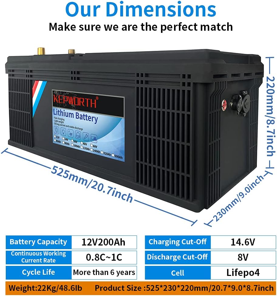 12V 200Ah LiFePO4 Battery with Built-in BMS Q552613
