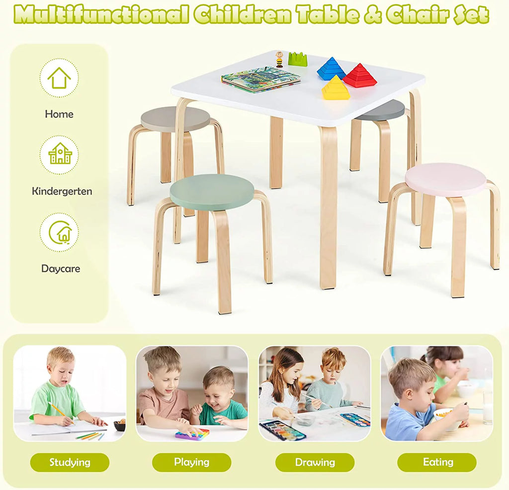 Kids Wooden Table and Stool Set, 5-Piece A1509
